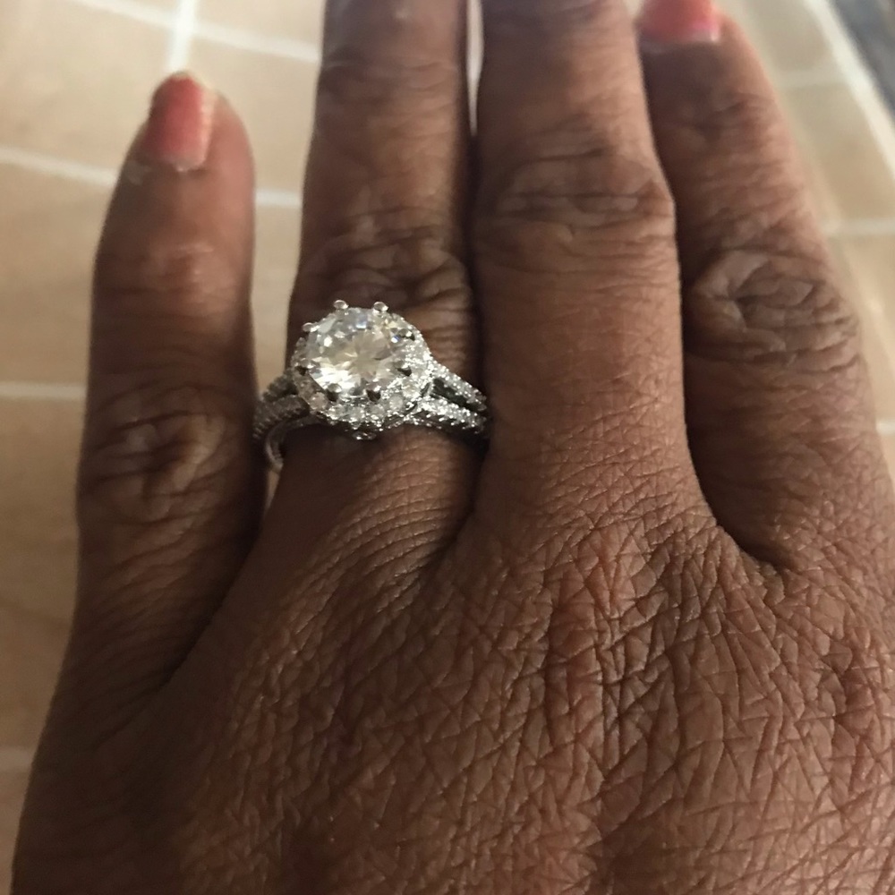 Woman’s cubic zirconia engagement ring